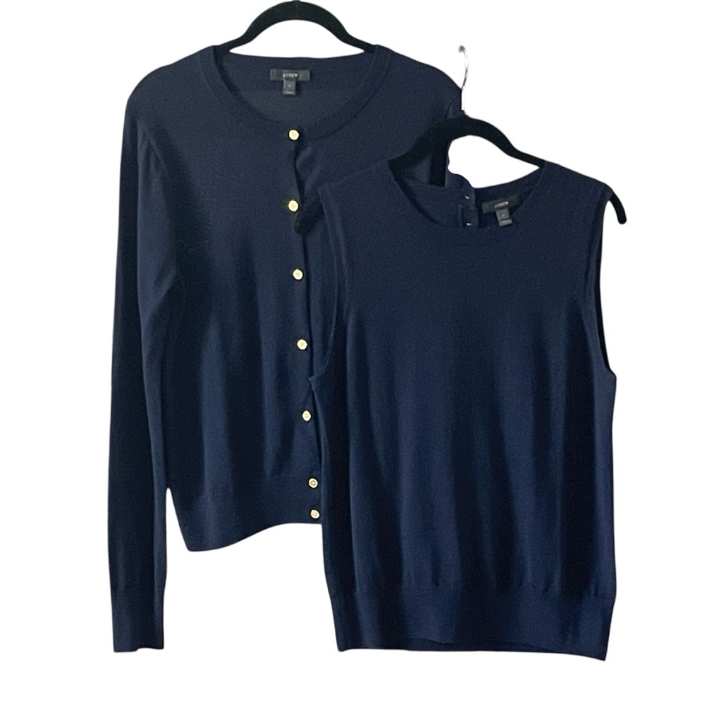 NWOT J.Crew Navy Marino Wool Cardigan and Sleeveless Shell - Size Medium
